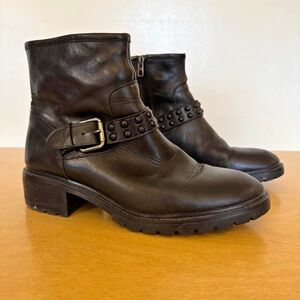Black colored Studded Leather Ankle Boots - Women
